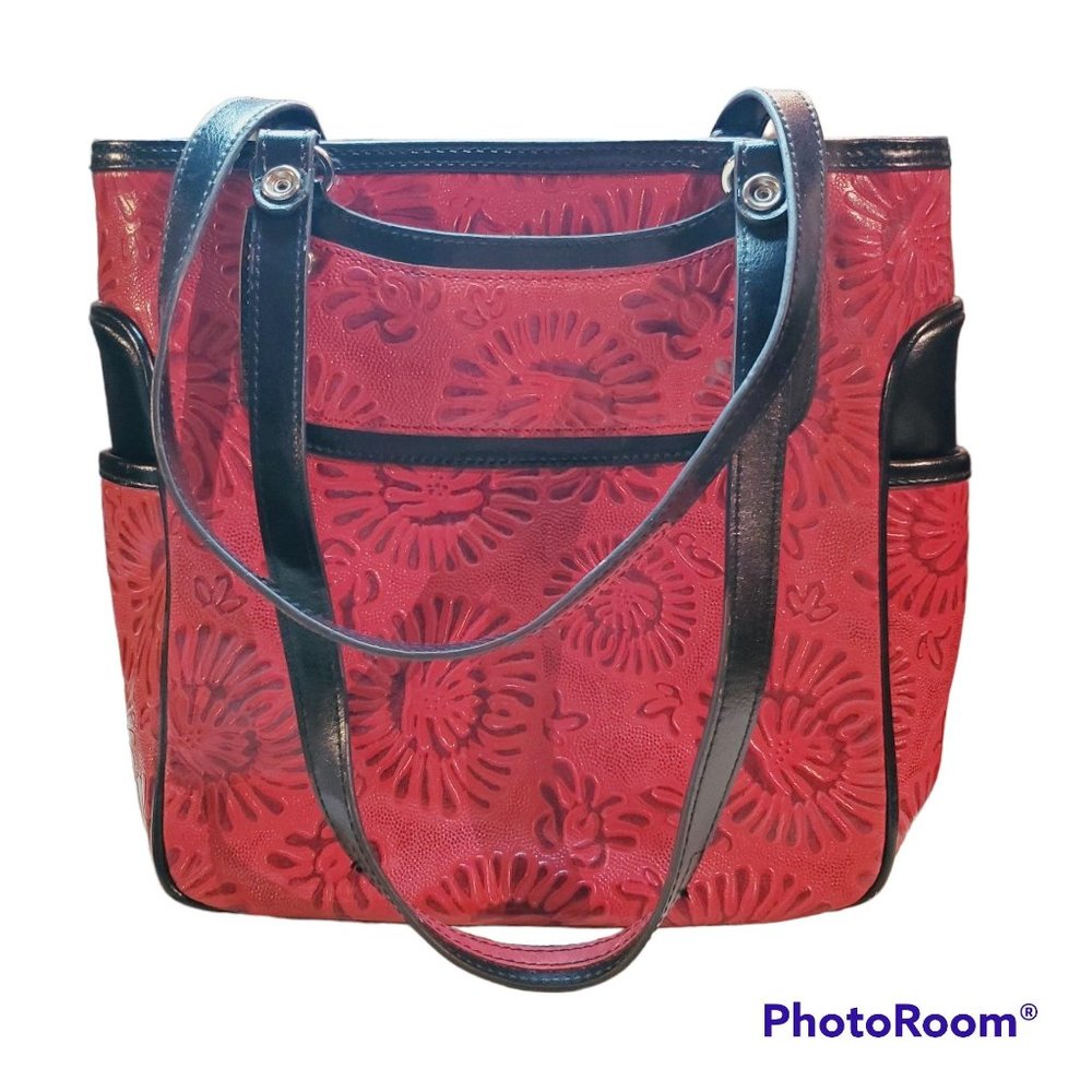 Vtg M.C. Marc Chantal Embossed Red Leather Western Style Shoulder Bag